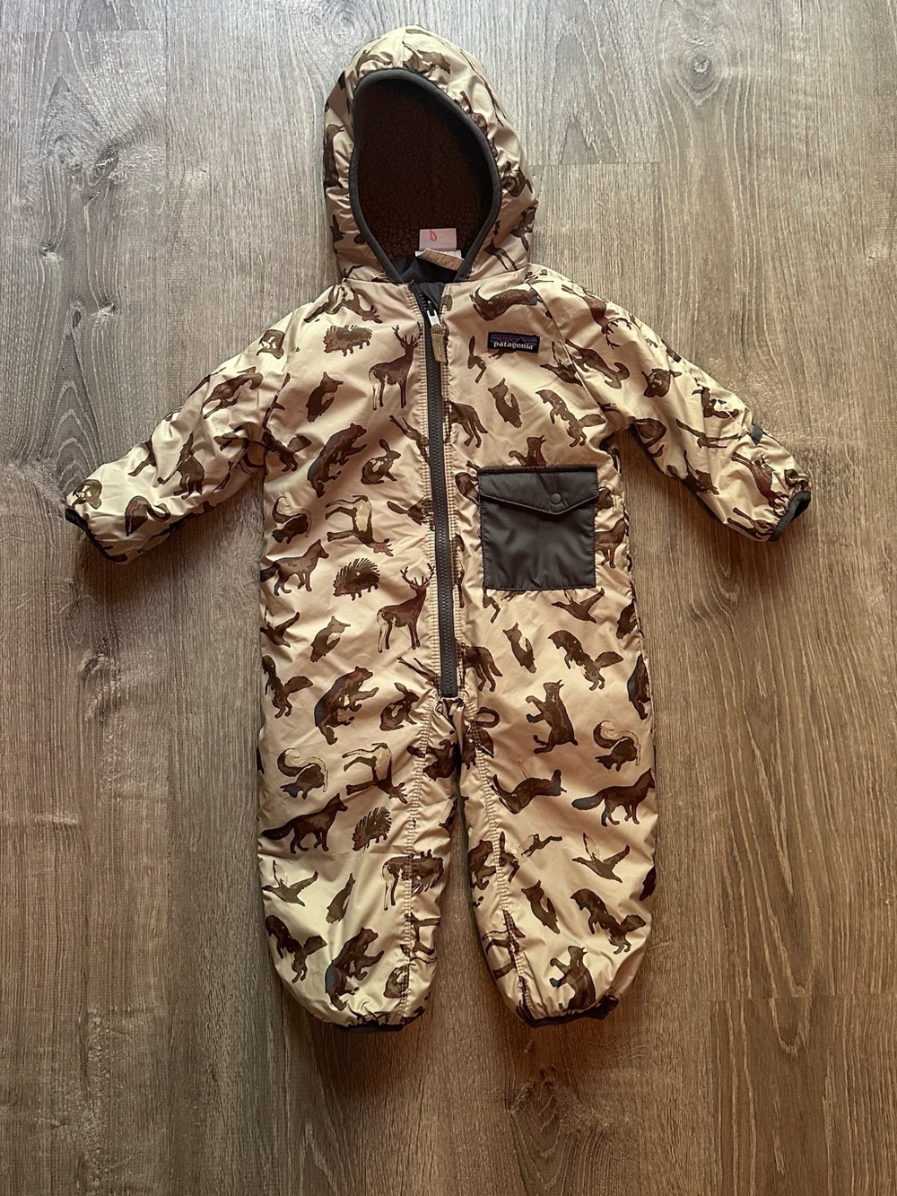 Patagonia 3-6 Month Boys Reversible Puff-Ball Bunting | Woodland Print